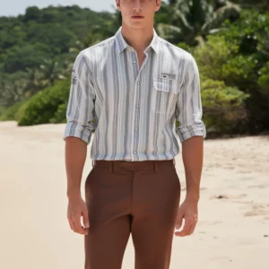 Mint Green Vertical Stripes Casual Shirt