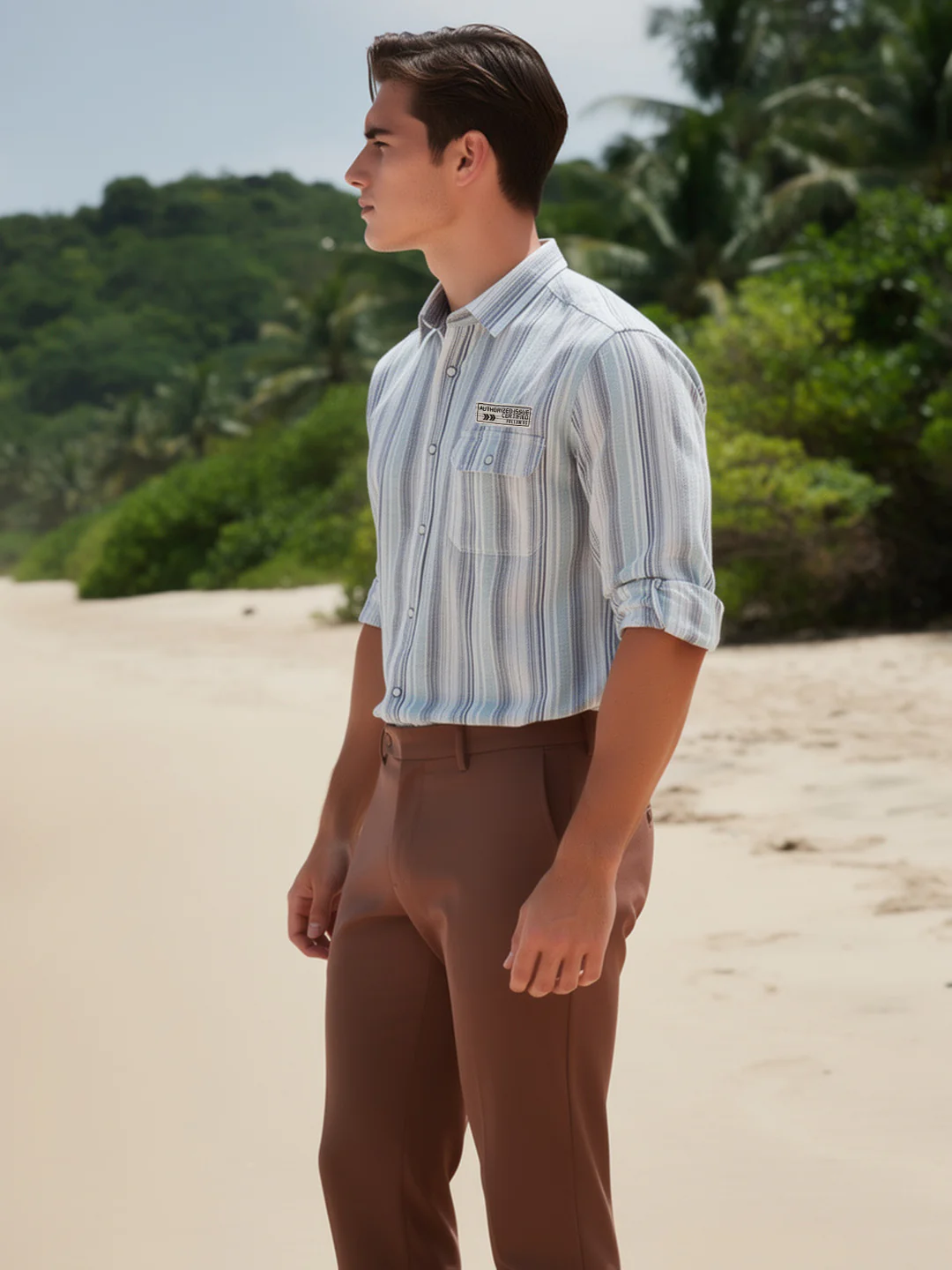 Mint Green Vertical Stripes Casual Shirt - Image 4